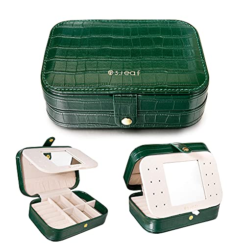 S.Leaf Travel Jewelry Organizer Boxes for Women Small Portable Necklace Earrings Bracelet Rings Travel Case Best Friend Birthday Gifts for Women Trendy (13_Crocodile_Emerald_Big)