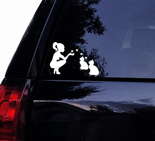 Cat Lady Loves Her Cats - Kitten Kittys Vinyl Car Decal, Laptop Decal, Car Window Wall Sticker (5", White)