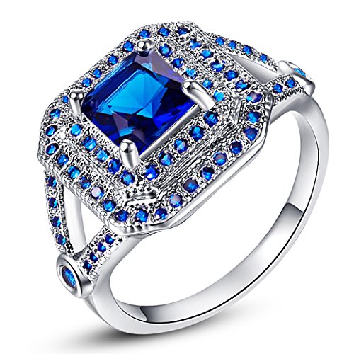 Narica Womens Fancy 6mmx6mm Princess Cut Sapphire Quartz Cubic