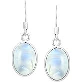 Natural & Synthetic Gemstone Oval Shape Dangle Earrings for Women – 925 Silver Plated Handmade Earrings – Lightweight & Comfortable Birthstone Jewelry – Gift for Wedding Anniversary Valentine's Day