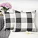 YOUR SMILE Retro Farmhouse Buffalo Tartan Chequer Plaid Cotton Linen Decorative Throw Pillow Case Cushion Cover Pillowcase for Sofa,Set of 2 (Black, 18''x18'')