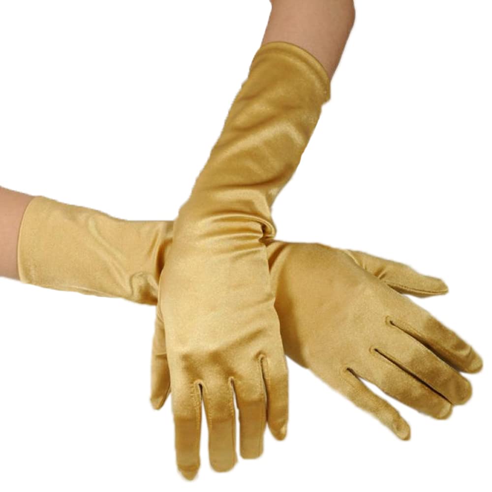 Classic Women's Gloves, Medium Long, Elastic Elegant 1920s Style Evening Gloves, Satin Gloves, Gothic Opera Festival Party Wedding Bridal Gloves for Festive Fancy Dress Costumes Carnival, Gold
