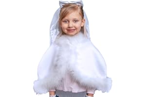 VILLAGE GIFT IMPORTERS Girls White Satin First Communion Shawl | Feathers Around Rim | Small or Large