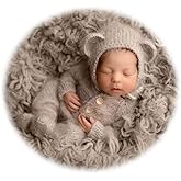 Ederafoto 2Pcs Newborn Photography Props Boy Photo Posing Outfits Baby Photoshoots Girl Crochet Bear Hat Romper