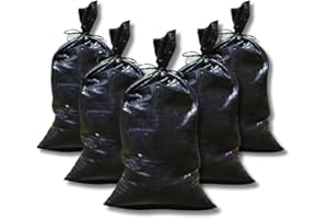 DURASACK Heavy Duty Sand Bags with Tie Strings Empty Woven Polypropylene Sand-Bags for Flood Control with 1600 Hours of UV Protection, 50 lbs Capacity, 14x26 inches, Black, Pack of 10