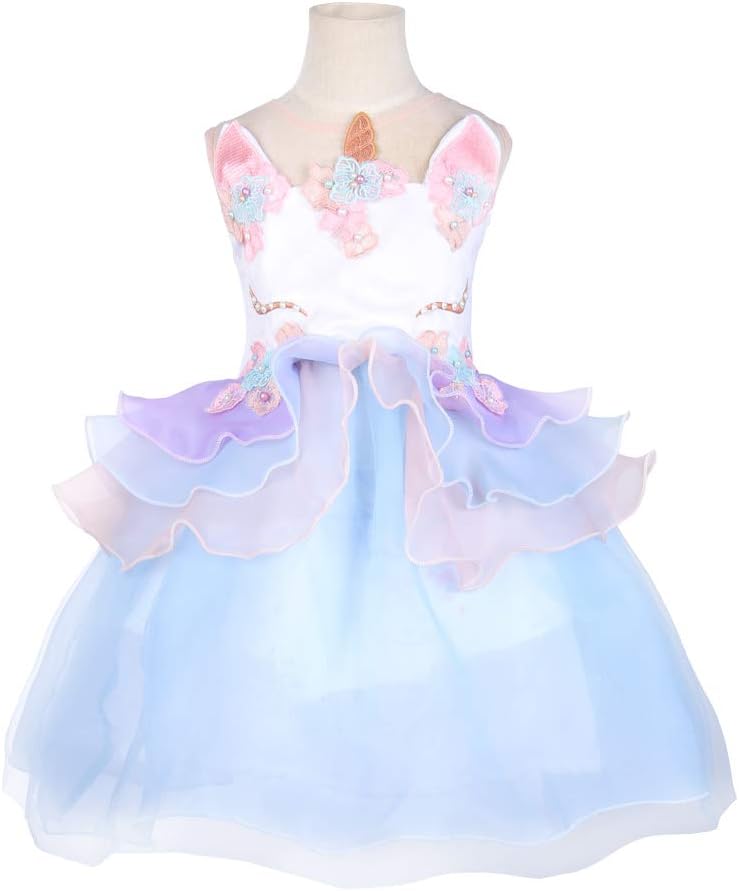 Girls Unicorn Costume Party Dress Tutu Kids Cute Flower Princess Pageant Carnival Clothes