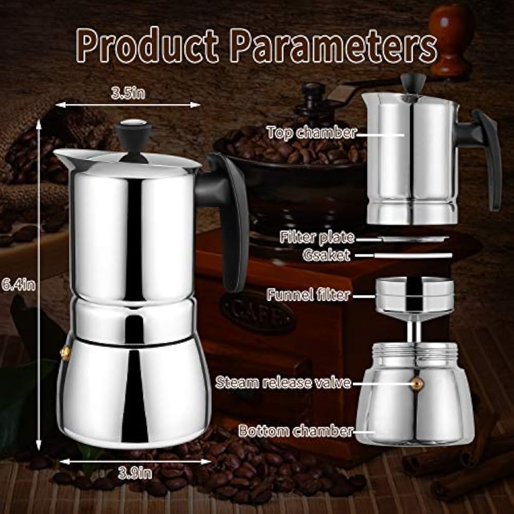 Stovetop Espresso & Moka Pots Coffee Maker Stainless Steel 6 Cups