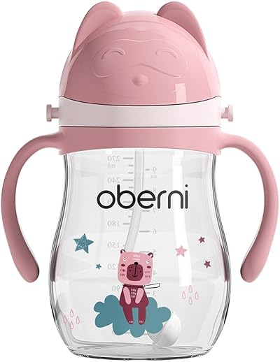 Oberni Baby Sippy Cup with Handle & Strap 270ml Pink Tritan BPA-Free
