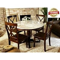 Civil Furniture 5 Piece Round Dining Set with 4 Chairs Wood Dining Table Set