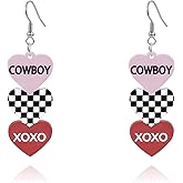 ANGLEQUEEN Valentines Earrings for Women Love Heart Dangle Earrings Red Pink Acrylic Heart Earrings Xoxo Earrings Valentine's Day Party Jewelry Accessories