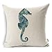 Kingla Home Coastal Theme Seahorse Decorative Throw Pillow Covers 18 X 18 Inch Cotton Linen Square Cushion Covers for Sofa Outdoor Pillow Case