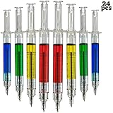 Syringe Pens - (Bulk Pack of 24) Retractable Fun Multi Color Novelty Pen for Nurses, Nursing Student School Supplies, Birthdays, Stocking Stuffers and Party Favor Gifts by Bedwina
