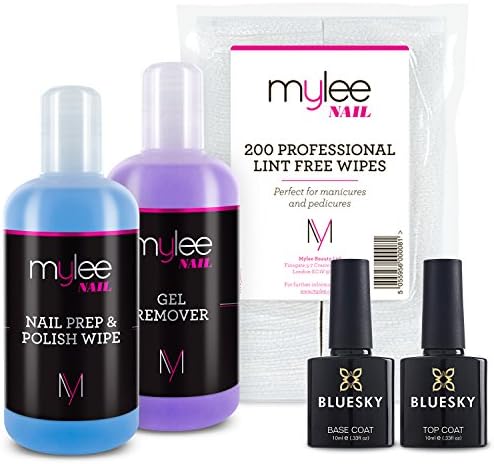 Bluesky Top & Base With Mylee Prep Wipe & Remover UV LED Kit Nail Gel Polish Soak Off NEW