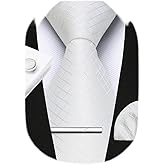 HISDERN Plaid Ties for Men Classic Checkered Tie and Pocket Square Cufflinks Tie Clip Set Woven Men's Necktie Business
