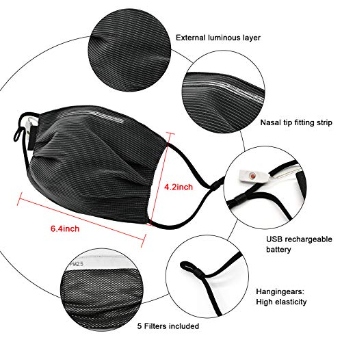 Light Up Face Mas LED Rave мαsk 7 Colors Luminous Fun Rechargeable Radiation Face Mas for EDM EDC Men Women Christmas Party Festival Masquerade Costumes Glow in The Dark (Black)