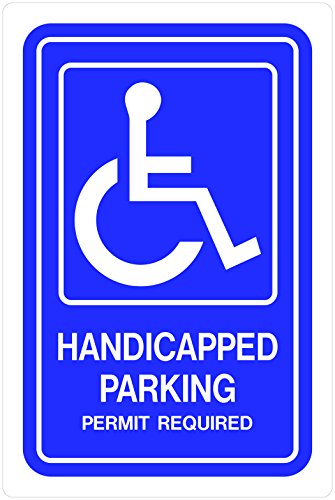 Hillman 843294 Handicapped Parking Permit Required Sign, Blue and White Heavy Duty Aluminum Metal, 12x18 Inches 1-Sign