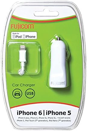 iPhone 6,5 Car Charger Adapter for iPhone 6/6s,5, 6 Plus with 2.4A High Super Speed USB port, White Cigarette Charger by FUJICOM