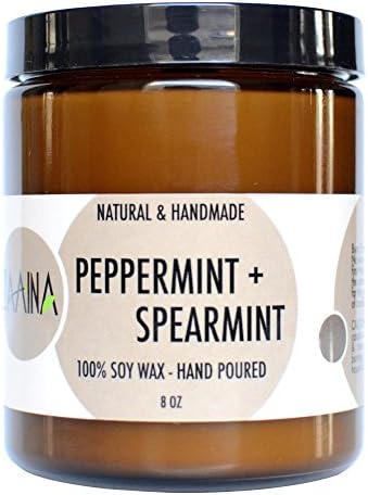 Zaaina Skincare Peppermint Spearmint 100% Soy Candle, 8 Ounce