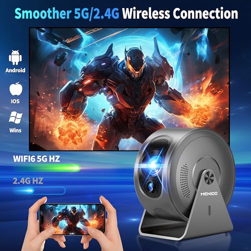 Mini Projector [Integrated Apps & 2026 Upgraded] Support 4K 1080P, Portable Projector Auto Focus/Keystone with WiFi 6 and Bluetooth 5.4 Correction 360°Rotation, Mini Projector Home Theater – Grey