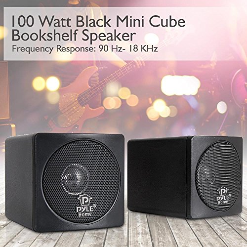 Pyle Home 3" Mini Cube Bookshelf Speakers - 100W Small Bookshelf Speakers w/ 3" Paper Cone Driver, 8 Ohm - Passive Audio Bookshelf Speaker Pair For Home Theater Stereo Surround Sound (Black)