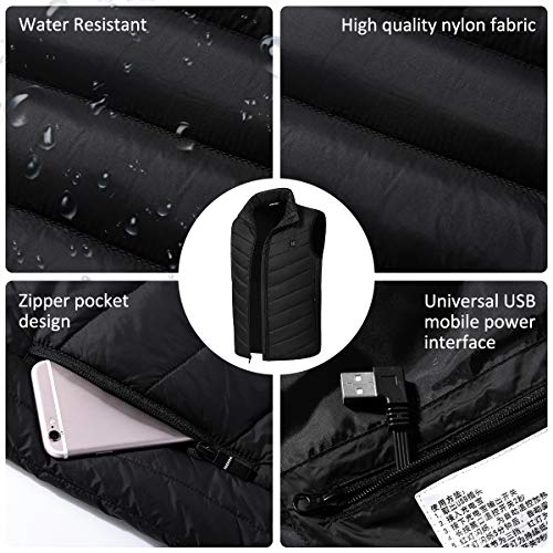 Venustas Heated Vest for Men and Woemn, Heated Coat Lightweight and Water&Wind Resistant(Unisex) Black