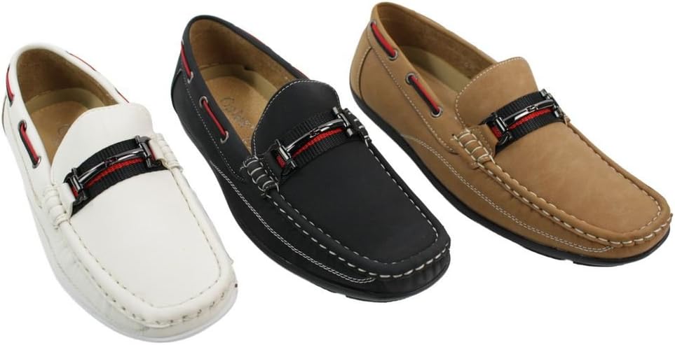 Mens Boat Moccasin Suede Leather Slip On Shoes Tan Brown Black White Buckle Design