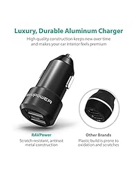 RAVPower 24 W 4,8 un metal Dual Adaptador de coche con iSmart 2.0 Tech de carga para iPhone 7 6S 6 Plus, iPad mini Air, Galaxy S7 S6 Edge Plus, Note 5 4 y más, Negro