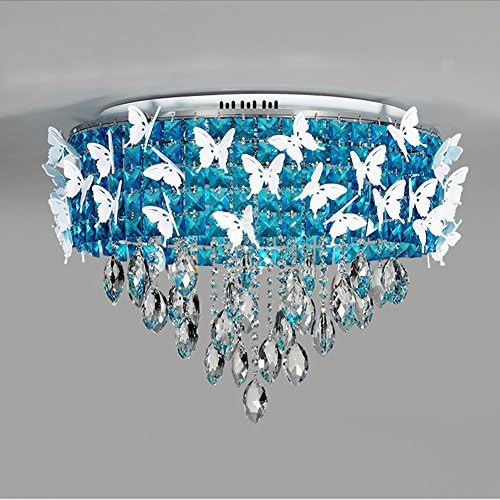 Crystal led Ceiling lamp Simple Modern Bedroom Warm Romantic Scandinavian Restaurant Creative Personality Living Room Butterfly Light (Lake Blue)