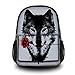 Fashion Unisex Canvas Rucksack Vintage Computer Laptop Backpack School Travel Shoulder Backpack Bag (Wolf with Rose) CPB-60