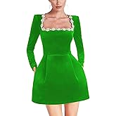 CSZHIWO Square Neck Wedding Dresses for Brides Long Sleeve Velvet Short Bridal Gowns with Pockets