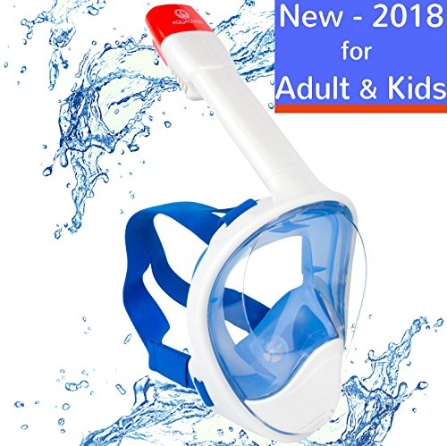Full Face Snorkel mask â€“ 180 Snorkel mask â€“ Panoramic Snorkel Mask â€“ Scuba Diving Snorkel Mask â€“ Anti Fog â€“ Flat Design â€“ Longer Snorkeling Tube â€“ Swim Breathe Easy Underwater â€“ For Adults Youth Kids