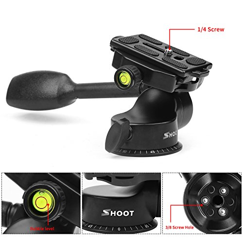 D&F Aluminum Tripod Pan Head with 360 ° Smooth Rotation Hydraulic Damping Three-Dimensional Tilt Head and Quick Release Plate for Tripod, Monopod, Slider, DSLR Camera, Camcorder - Thumbnail 3