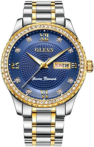 OLEVS Gentleman Luxury Gold/ Blue/ Black/ White Diamond Titanium Steel Business Men's Quartz Wrist Watches, Free Adjust
