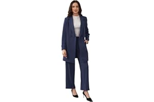 Lamgool Women's Suit 2 Piece Long Blazer Set Ladies Jacket Pantsuit Casual Outfits for Fall