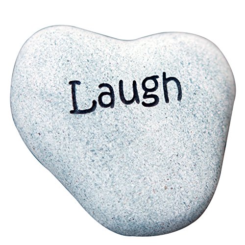 Garden Age Supply Laugh Engraved Stone Heart Shaped Inspirational Sandblast Stone, Perfect Gorgeous Unique Gift Ideas, Natural Beach Pebble Rock
