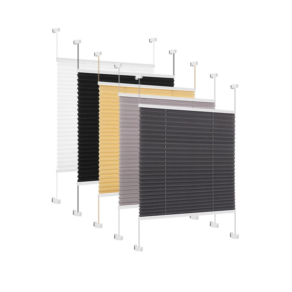 Eurohome Pleated Blind Grey 110 x 100 cm with Mounting No Drilling for Windows and Doors