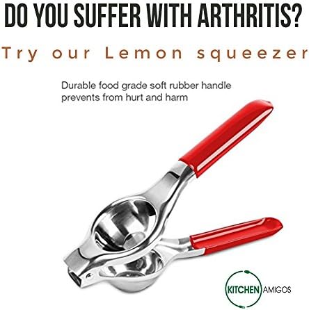 Kitchen Amigos Quality Stainless Steel 304 Manual Lemon Squeezer Juicer Press with Red Silicone Handles