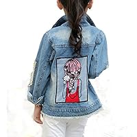 Star Flower Little Big Girls Denim Jackets Coats Outwear (10, Blue)