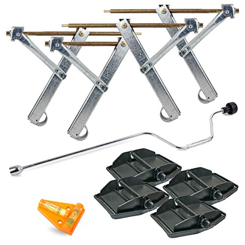ProPlusHypercamp Set of 4Wind-Up Jacks And Manual Crank 19mm + Hyper Camp Support Plates Cross Spirit Level For Caravan