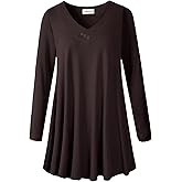 LARACE Women Plus Size Tunic Tops Long Sleeve V Neck Blouse Loose Swing Basic Flowy T Shirt for Leggings