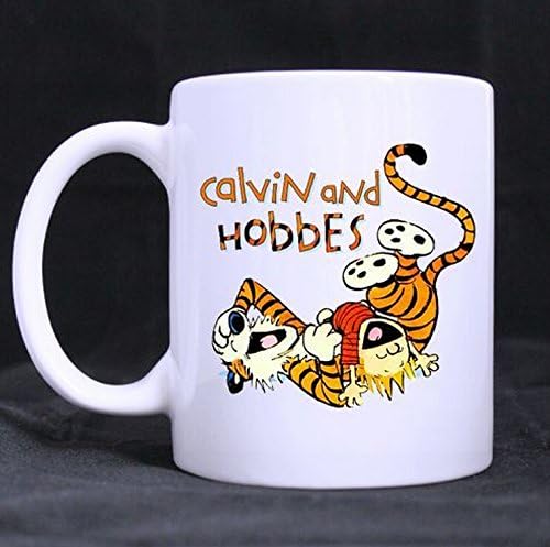 Emana Cartoon Funny Calvin and Hobbes Tiger Custom White Coffee Mug Tea Cup 11 OZ for christmas gift