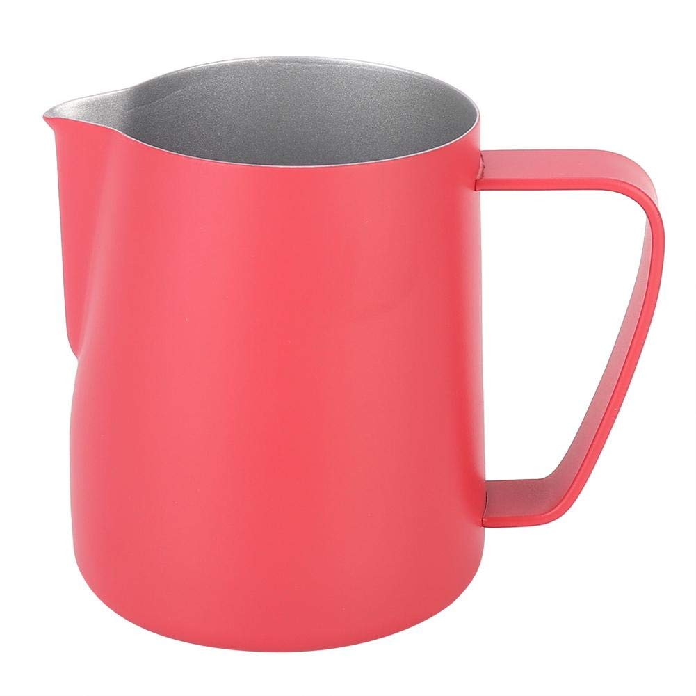 Milk Pitcher, 350ml Stainless Steel Milk Frothing Jug Frother Coffee Latte Container Cup Coffee Utensils(Rose Red)