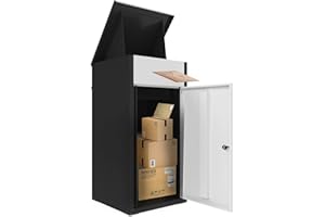 JFHID Package Delivery Box for Outside,Lockable Anti-Theft Parcel Drop Box with Mailbox Waterproof Weather Resistant Full Metal Frame for Porch Fence Curbside (38.3"x17"x16",White)