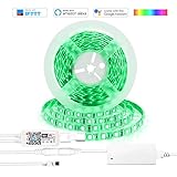 Wi-Fi Smart Phone, Music & Remote Controlled LED Strip Light Kit with Timer, 12V Dimmable String Rope Light 16.4Ft 300LEDs 5050, via Android IOS App Alexa Google Home & IFTTT(Waterproof IP65)