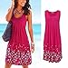 Women's Summer Casual Loose Mini Dress Print Pleated Sleeveless Sundress A-Line Beach Dresses (Rose Red, Large)