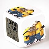 Minion Alarm Clock with Changing Colors Cute Cartoon LED Clock Students Clock New Year Gift 2016-c
