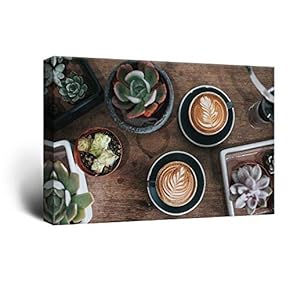 Canvas Wall Art - Coffee and Succulent Plants - Giclee Print Gallery Wrap Modern Home Art Ready to Hang - 12x18 inches