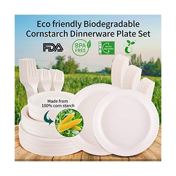 210PCS-Re-usable-Tableware-Set-Cornstarch-Cutlery-Plates-Forks-KnivesSpoons-Included-Eco-Friendly-Cornstarch-Dinnerware-for-Christmas-Party-BBQ-Picnic 210PCS Re-usable Tableware Set, Cornstarch Cutlery Plates, Forks, Knives,Spoons Included, Eco-Friendly Cornstarch Dinnerware for Christmas Party BBQ Picnic