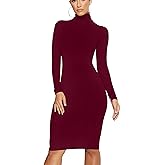 Women's Casual Long Sleeve Bodycon Sexy Turtleneck Midi Club Party Pencil Dresses