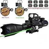Hunting AR15 Tactical Rifle Scope Combo C4-16x50EG with Green Laser and 4 Holographic Red&Green Dot Sight (12 Month Warranty) for 22&11mm Weaver/Picatinny Rail Mount